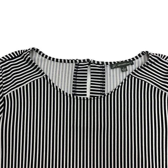 ADRIANNA Papell stripe pattern striped blouse long sleeves black & white size L - Picture 5 of 11
